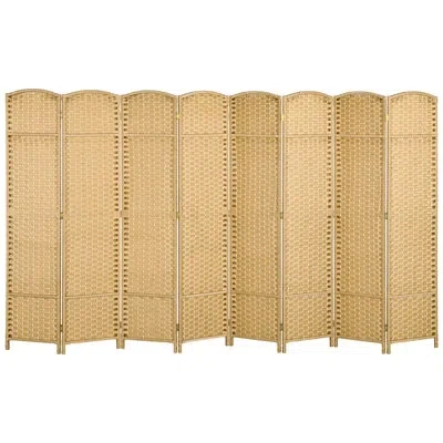 Hanni 8 Panel Folding Privacy Screen , 5.6' Tall For Bedroom Home Office, Nature Wood With Delightful Weav In Natural