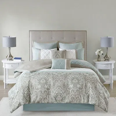 Hanni 8 Piece Bedding Comforter , Diamond Pattern, With Comforter, , Shams, Euro Decorative Pillows, Washa In Seafoam