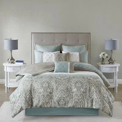 Hanni 8 Piece Bedding Ensemble, And Decorative Details, , , Easy To Clean Comforter Collection, Partial Pr In Seafoam