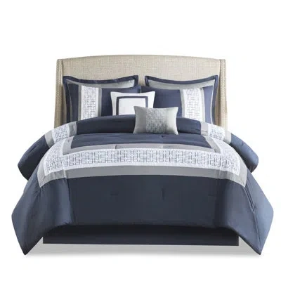 Hanni 8 Piece Bedding - Graceful Embroidered Pillows, Comforter, In Blue,gray