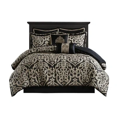 Hanni 8 Piece King Comforter , Reversible Design, Year - Round Comfort Of 8, Soft Black, Easy Care