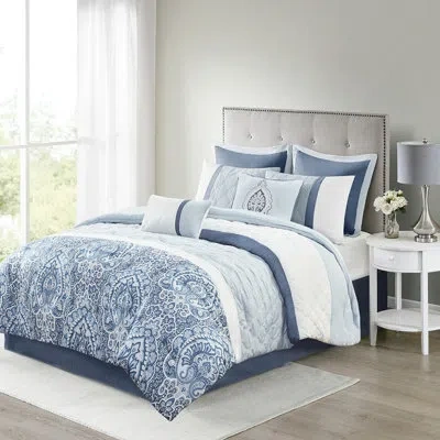 Hanni 8 Piece Queen Bedding - And Design With Shams 8 Machine Washable Steam In Blue