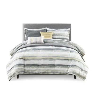 Hanni 8 Seersucker Bedding - Blue Full/queen Channel Stitch Quilt 8 Piece And Comforter Pleated Shams In Gray