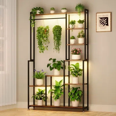 Hanni 8 Tiered Heavy - Duty Metal Large Plant Stand Indoor With Grow , Square Flower 71 Inches Tall For Li In Black