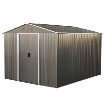 Hanni 8ft X 10ft Metal Storage Shed With Base - Galvanized Iron Structure, Punched Vents For Ventilation,  In Gray