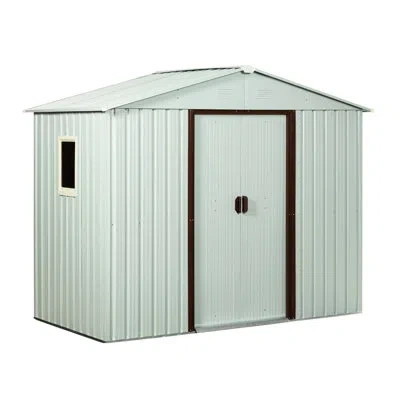 Hanni 8ft X 4ft Metal Outdoor Shed - Robust Galvanized Frame, Weather- Punched Vents, Sliding Doors With L In White