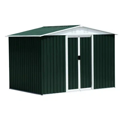 Hanni 8ft X 6ft Metal Outdoor Storage House, , Galvanized Steel & Aluminum Frame, , Keeps Garbage Cans Pro In Green