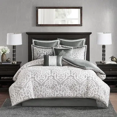 Hanni 8pc Queen Comforter Tan/ - Beautiful Medallion, Wrinkle Removal 8 Piece For Filling, Euro Sham Beddi In Gray