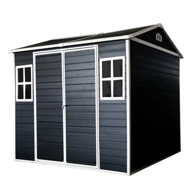 Hanni 8x6 Ft Resin Shed - Waterproof For Garden, Patio, Backyard Floor, 2 Windows, Lockable Door 6x8 Outdo In Black