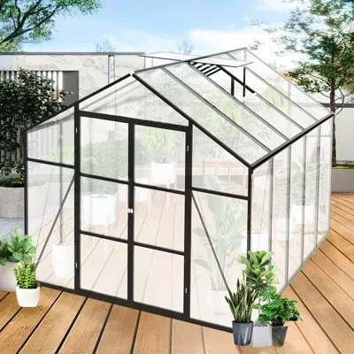 Hanni All Season Outdoor Greenhouse 8x10 Ft - Strong Aluminum Build, Polycarbonate Cover, Walk-in Space, , In Black