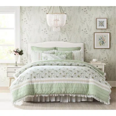 Hanni All Season Queen Comforter , 9 Cotton Durability Bed And Floral Print In Sage Green