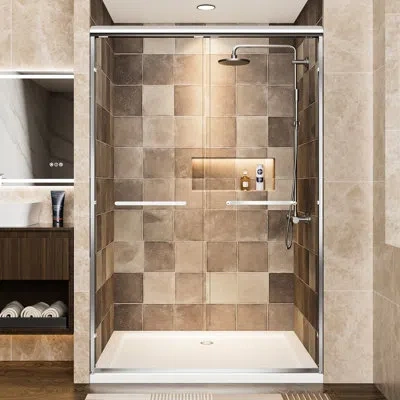 Hanni Aluminum Frame Double Sliding Shower Door, 72" H, 48" W, 1/4"  6mm  Tempered Glass With Film, Stainl
