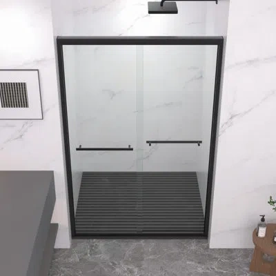 Hanni Aluminum Frame Double Sliding Shower Enclosure With Chamfered 8mm Tempered Glass, Corrosion Handle, 