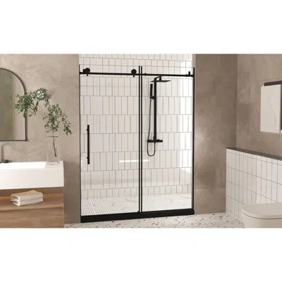Hanni American Style Shower Door, 56 - 60" W X 76" H, 6mm Tempered Glass, Matte Black Stainless Steel Hand In White