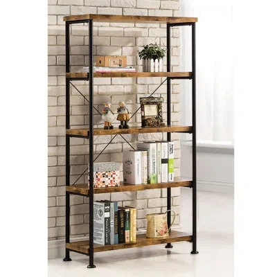 Hanni Antique Brown 4-shelf Bookcase, Contemporary Style, And Metal Material, Space, Ideal For Bedroom Bui