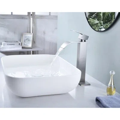 Hanni Bathroom Faucet With Waterfall Discharge - Stainless Steel, Single Handle, Pop-up Drain, Tarnish-, B In Brushed Nickel