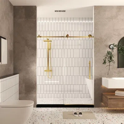 Hanni Bathroom Shower Door 56 - 60"w X 76"h, 1/4" 6 Mm  Clear Tempered Glass With Proof Film And Brushed G