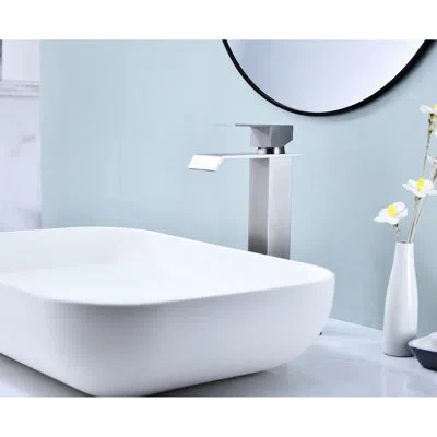 Hanni Bathroom Sink Faucet With Waterfall Stream And Finish Stainless Steel Spout For Easy Adjustment In Brushed Nickel