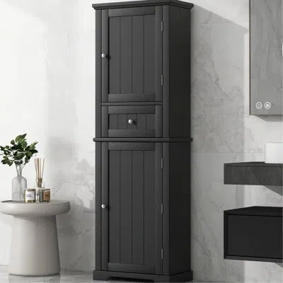 Hanni Bathroom Storage Cabinet In Black With Adjustable Shelf And Middle Hidden Lower Drawer Tall Top Visi In Painted Finish