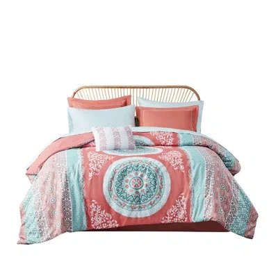 Hanni Bedding Collection With Comforter - Coral Medallion Print, Filling, Print Coral, Soft Microfiber, Em