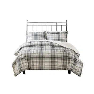 Hanni Bedding - Faux Wool Plaid & Fur, Warm, Machine Washable, Approved Comforter With Fur Reverse , Easy  In Gray