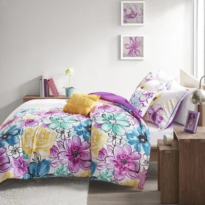 Hanni Bedding With Pink Floral Comforter And Characteristic For Embroidered Pillows In Blue