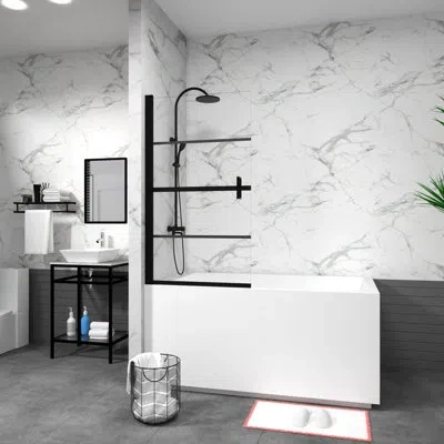 Hanni Black 180 Pivot Shower Door, 55"  X 31.5", Tempered Glass, Safe Locking System Wide, Shatterproof Gl