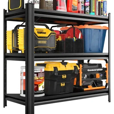 Hanni Black 3-layer Metal Storage Rack With Adjustable Partition, For Living Room, Kitchen, Supermarket, G
