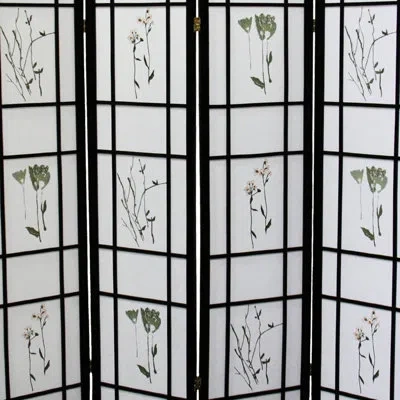 Hanni Black 70" Tall 4 Screen For Decorative Privacy Folding With Print