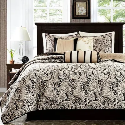 Hanni Black Full/queen 6 Quilt With Throw Pillows - Mesmerizing Quilt, , Microfiber Reverse, Cotton Filled