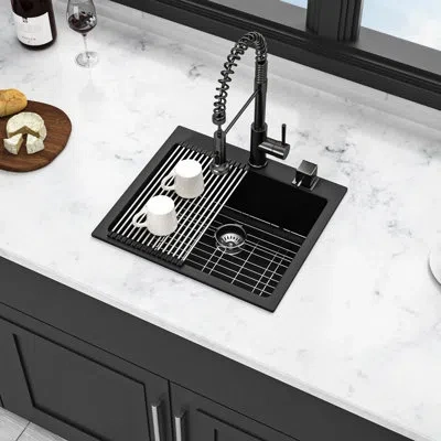 Hanni Black Quartz Sink 25x22", High Material For Long-lasting Performance And Hygiene Composite - 25x22" 