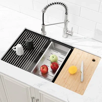 Hanni Black Stainless Steel Undermount Kitchen Sink 30"x19", With Water- Coating & Drainage Basket 30"x19" In Silver
