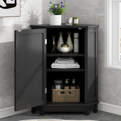 Hanni Black Triangle Storage Cabinet With Adjustable Shelf, Made, Stylish For Bathrooms Shelf Bathroom Cab In Solid Neutral