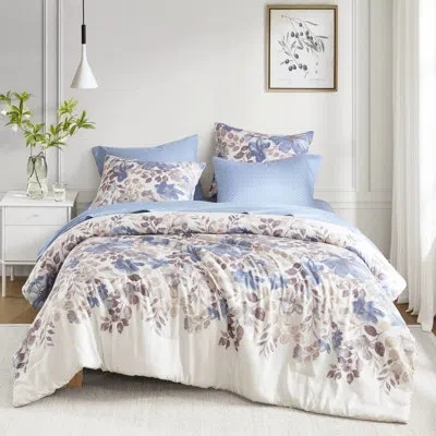 Hanni Blue Floral Bedding With Comforter And Sheets, Soft Microfiber, , Fits Up To 16" Mattress, Washable 