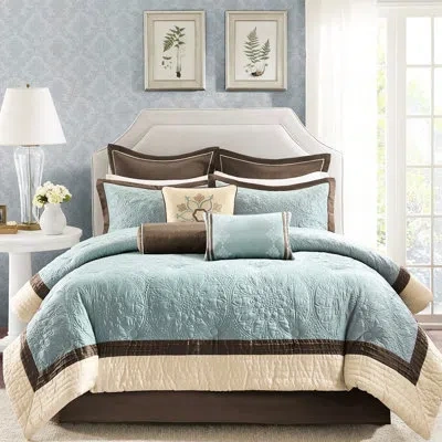 Hanni Blue King Comforter With Charmeuse And Three Ornamental Pillows In Blue, Made Of Shams