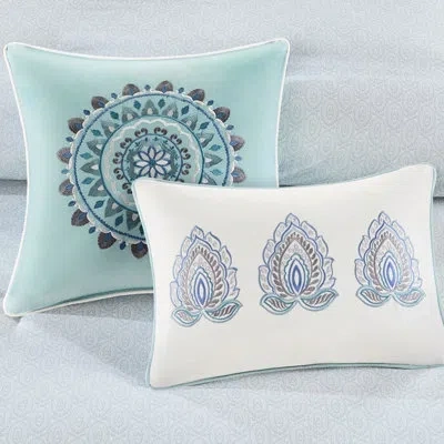 Hanni Blue King Cotton Reversible Comforter - 8 Piece, Botanical Print With Medallion , Filling, Includes 