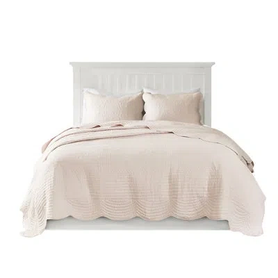 Hanni Blush 3 Reversible Quilt - Scalloped Edge, Microfiber, 90% Cotton Fill, , Sweet Bedding 3 Piece Reve