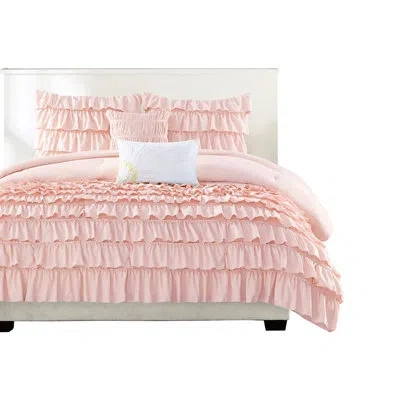Hanni Blush Comforter With Flowing Ruffles And Pillows Ruffled Detail Soft Fabric