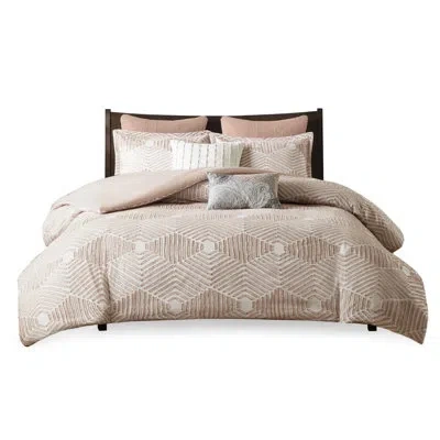 Hanni Blush Cotton Duvet Cover, Geometric Pattern, 2 Shams Included Bed , Geometric, Matching In Pink