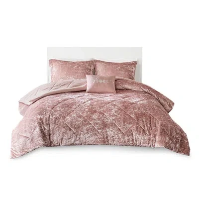 Hanni Blush Velvet Comforter - Diamond , With Pillow For Easy Wash And Ironing Spring Bedding Blush, Adven
