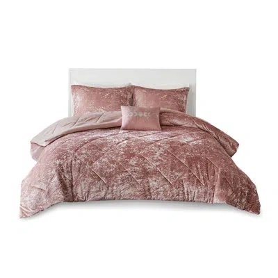 Hanni Blush Velvet Comforter , Machine Washable, Diamond With 6 Pillows Bedding , Washable 2