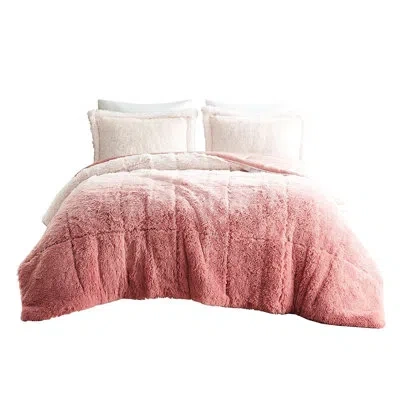 Hanni Blush Warm Faux Fur Comforter - Ombre, Soft, Cozy, , Machine Washable Ombre Warm,