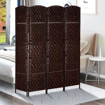 Hanni Brown Weave Privacy Partition 6' Tall. Elegant Screen For Creating Private Zones In Homes. Portable  In Walnut