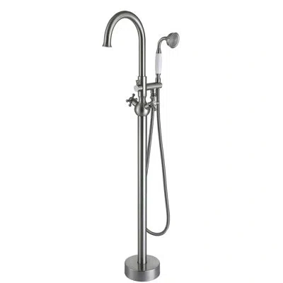 Hanni Brushed Nickel Bathroom Bathtub Faucet With Hand Shower - Metal Build, Elegance Included In Metal, P In Silver