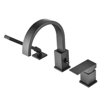 Hanni Brushed Nickel Waterfall Tub Spout With , Deck Mount 3 Roman Filler, Hand Shower & 59" Hose, Dependa In Matte Black