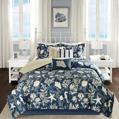 Hanni Cape 7 Comforter - Blue Cotton King, Charming , , Matching Shams And Decorative Unrivaled Ocean Orna