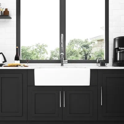Hanni Ceramic 33" Sink - White, Single Bowl Kitchen Sink, And Strong, To Chips Stains, Easy Clean, Include In Black