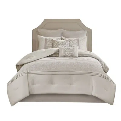 Hanni Comforter 8 Piece - Embroidered & Pleated, Bedroom Style Bedding 8 , Printed In Neutral
