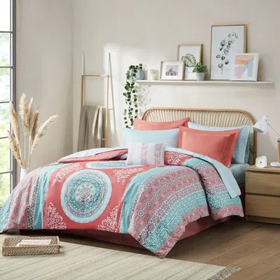 Hanni Comforter And Sheet Package - Large Medallion In Coral, Fine Fabric, Complete Bedding With Collectio
