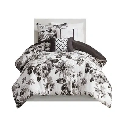 Hanni Comforter - Black And White Floral, Fill Bedding Pillows In White+black